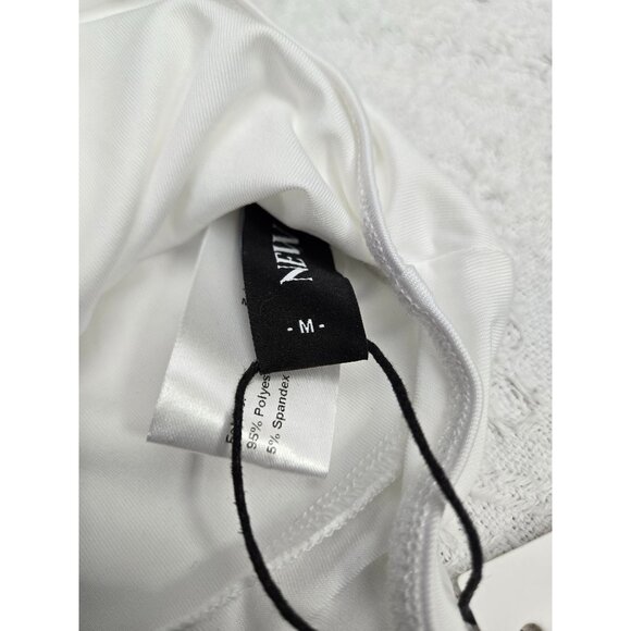 White Wrap-Style Bodysuit With Short Sleeves & V-Neckline Stretchy Polyester/Spa - Picture 6 of 6